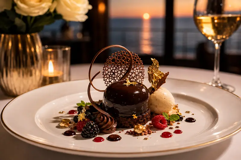 Edles Dessert kunstvoll angerichtet
