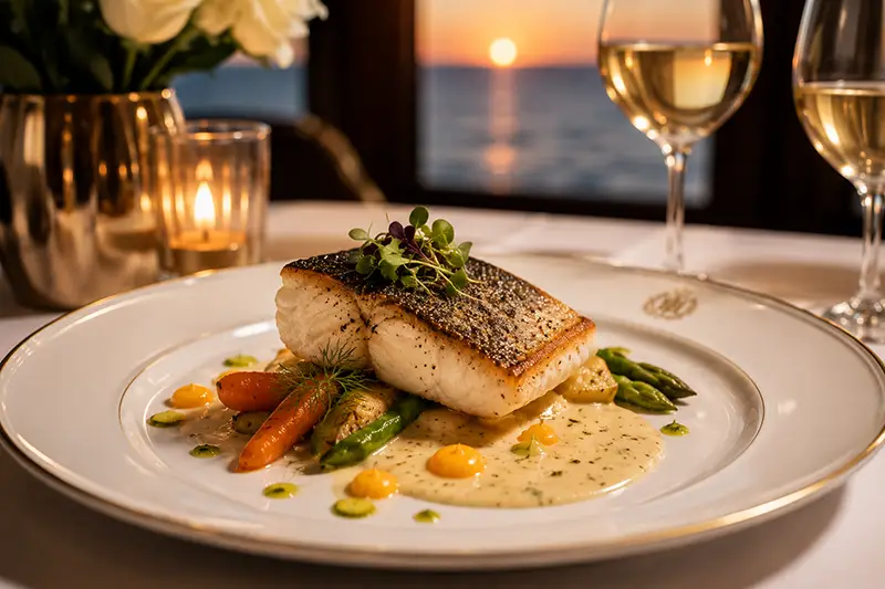 Eleganter Fischhauptgang auf Fine-Dining-Niveau
