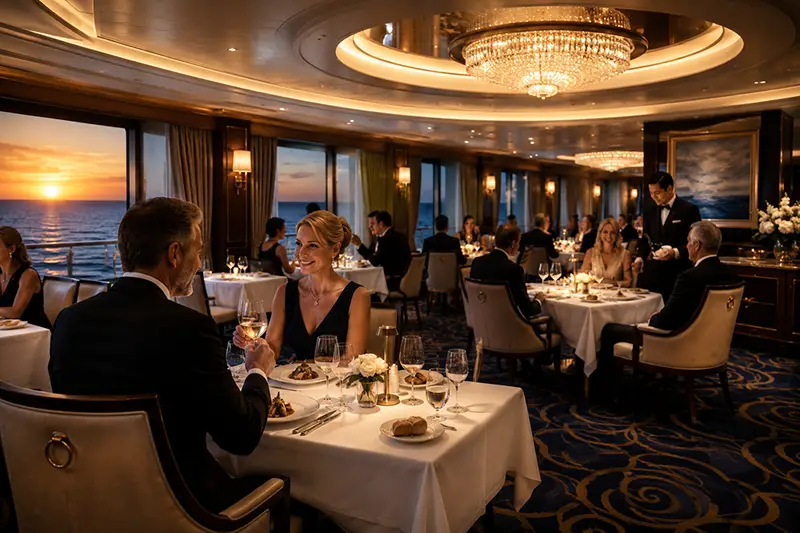 Elegant gekleidete Gäste beim Champagnerempfang