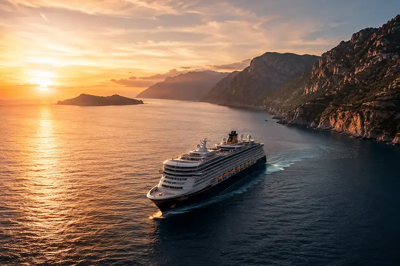 Sonnenuntergang über dem Meer auf einer luxuriösen Reise